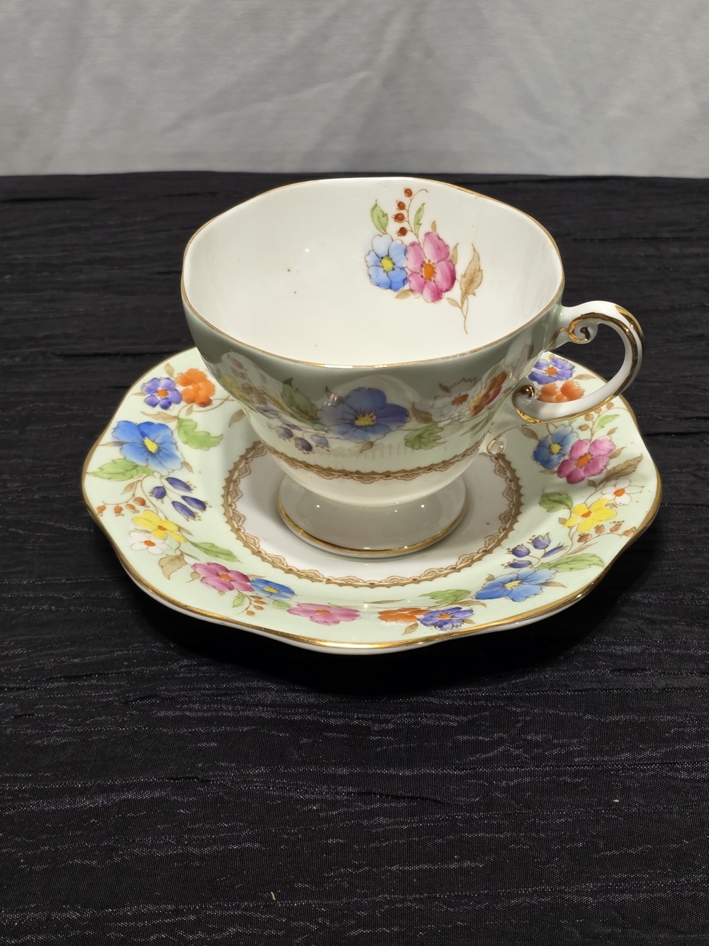 Vintage Foley China Teacup and Saucer Set - Pastel Wildflowers & Gold Trim